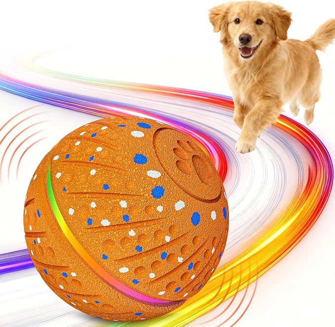Smart Interactive Dog Toys Ball for Aggressive Chewers Small Medium Dogs | Automatic Electric Rolling Balls Toy with Rope, Barking Sound, 3 Play Modes, and USB-C Rechargeable Design for Active Dogs