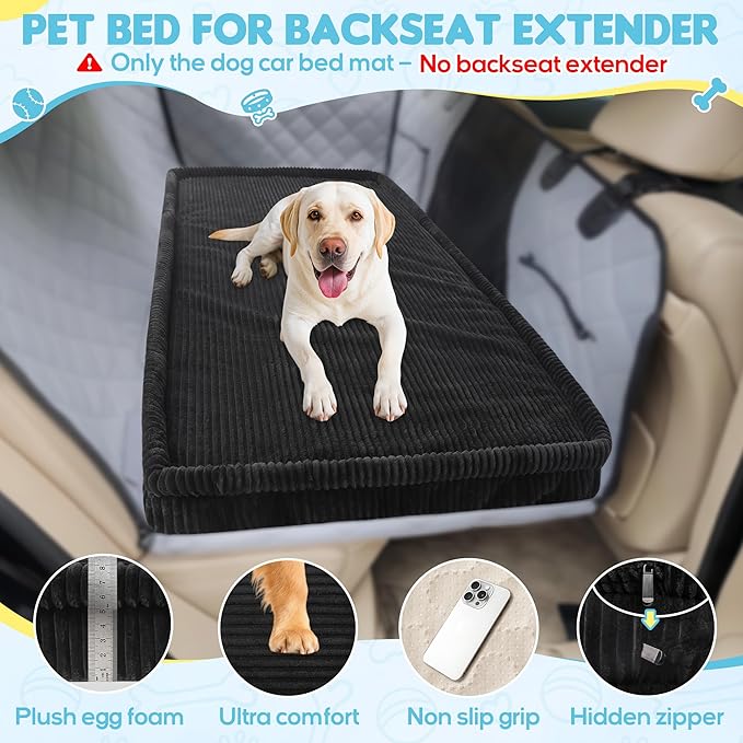 Loiion Dog Car Bed, Non-Slip Backseat Extender Pet Mat 56"x28.7"x2" | Removable, Washable Dog Bed With Waterproof Liner Protects Car Seats, Anti-Slip Travel Bed For Dogs