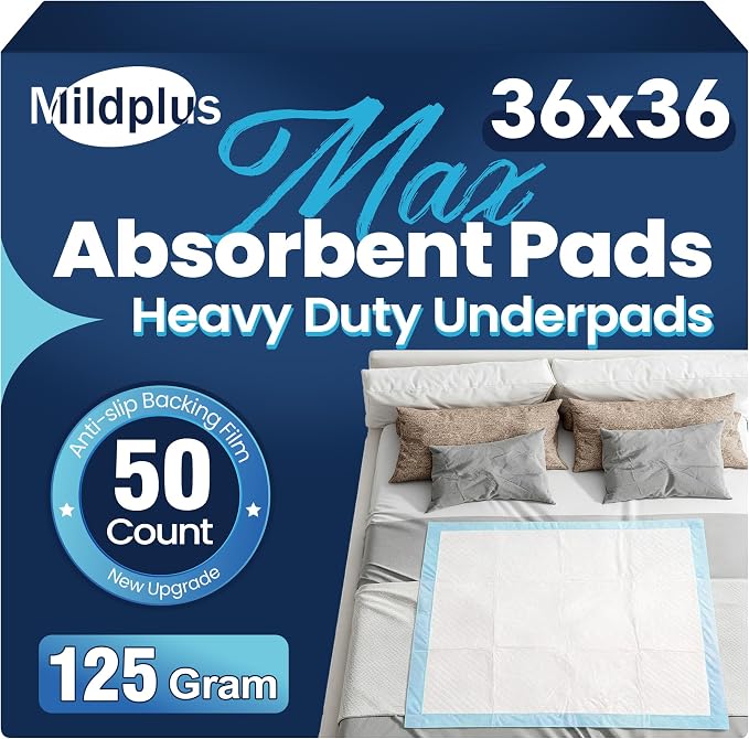 MILDPLUS Heavy Duty Underpad 36''x36'' (Blue or Purple) | 125 Grams, Extra Large Chucks Pads, Disposable Bed Pads, Super Absorbent Incontinence Pads for Adults, Kids, Pee Pads