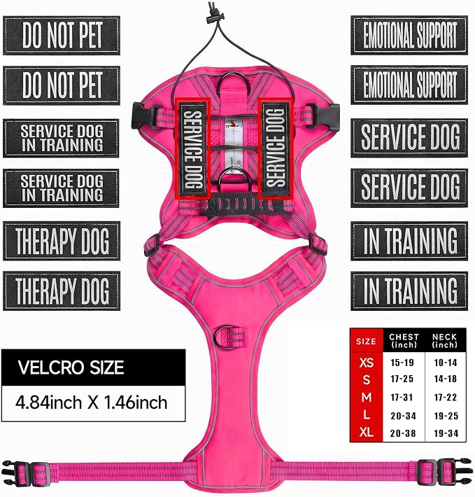 Service Dog Tactical Vest Harness and Leash Set Large Sized Dog Emotional Support- Tactical Dog Harness Training Collar with Name (Rose Red, XL)
