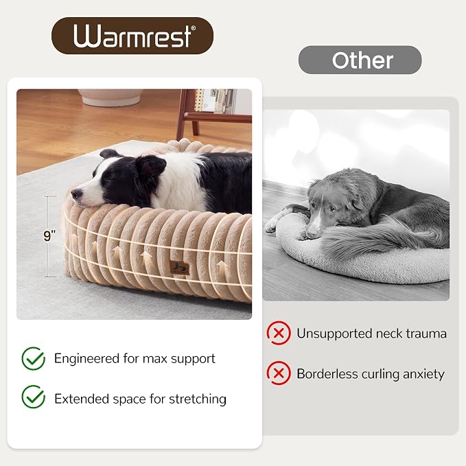 Dog Beds Large Sized Dog,Rectangle Orthopedic Pet Bed for Large Dog, Comfort Fluffy Memory Foam Dog Beds with Anti-Slip Bottom,Camel(35x25x9inchs)