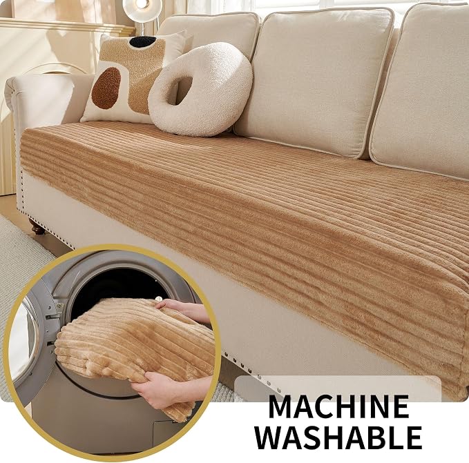 HAOMAIJIA Waterproof Couch Cover for Dogs Washable,Faux Fur Pet Couch Covers for Sofa,Soft Dog Bed Cover Non-Slip Couch Covers for 3 Cushion Couch Sofa Pet Friendly (Khaki, 35" x 95" 1 Pack)