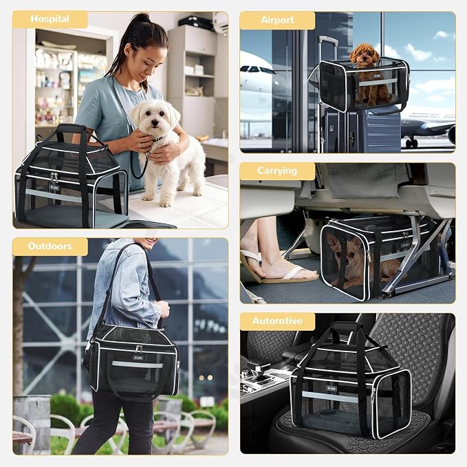Lekereise Top-Expandable Pet Carrier Full Mesh 17x11x9.5 Inch Airline Approved Soft Sided Underseat Travel Carriers for Small Cats and Dogs with Locking Safety Zippers