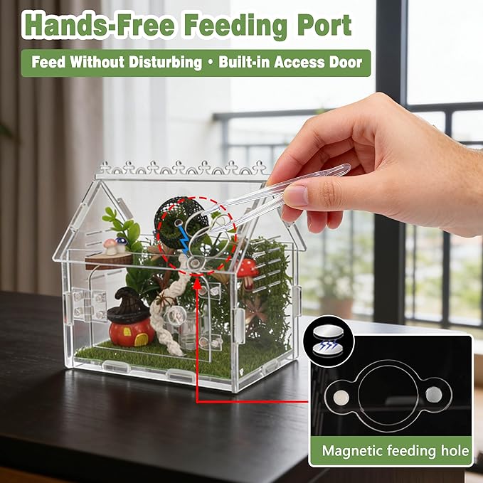 16Pcs Jumping Spider Enclosure Kit, 5.9"x3.9"x5.1" Arboreal Tarantula Habitat with Magnetic Lock & Decor, Acrylic Terrarium Complete Starter Kit for Small Spider, Praying Mantis, Reptile, Insect Cage