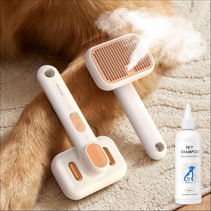 Rorhxia Steam Dog Cat Brush for Shedding, for Short/Long Haired Pet | 2026 Upgraded | Cool Steam Brush | 1*Shampoo | Skin Friendly | Self Cleaning | IPX7 Waterproof | Deodorizes | Soften the Coat