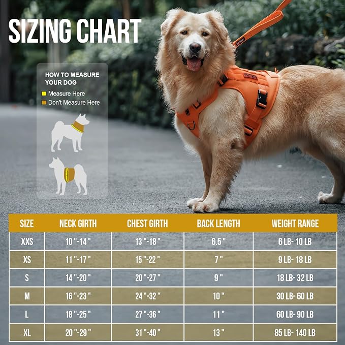 OneTigris Tactical Dog Harness Vest No-Pull Service Dog Vest for Large Dogs | 1000D Pullable Nylon, with Control Handle and Hook & Loop Panels, Easy On & Off, Adjustable for Walking Training Orange XL