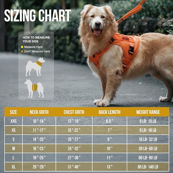 OneTigris Tactical Dog Harness Vest No-Pull Service Dog Vest for Small Dogs | 1000D Pullable Nylon, with Control Handle and Hook & Loop Panels, Easy On & Off, Adjustable for Walking Training Orange XS