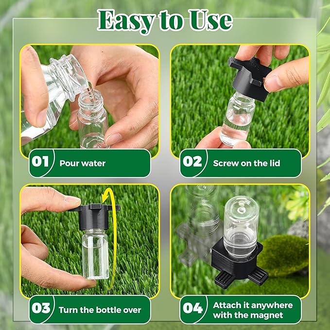 2 Pcs 10ML Jumping Spider Water Dispenser with Magnets, Jumping Spider Accessories for Tarantulas Enclosure/Habitat, Magnetic Water Feeder for Small Animals, Geckos(Black)