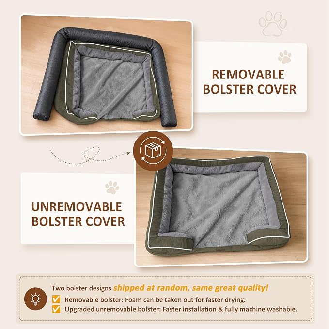 Comfort Expression Waterproof Orthopedic Dog Beds for Extra Large Dog | Supportive Egg Crate Foam XL Dog Bed with Removable Bolster, Dog Couch with Washable Cover & Non-Slip Bottom, 45x35 Inch