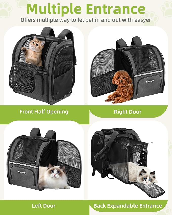 Expandable Cat Carrier Backpacks with Breathable Mesh, Pet Carrier Backpack for Cats Small Dogs Puppies Up to 20 Lbs, Dog Carrier Backpack Great for Travel/Hiking/Camping/Outdoor-Dark Grey