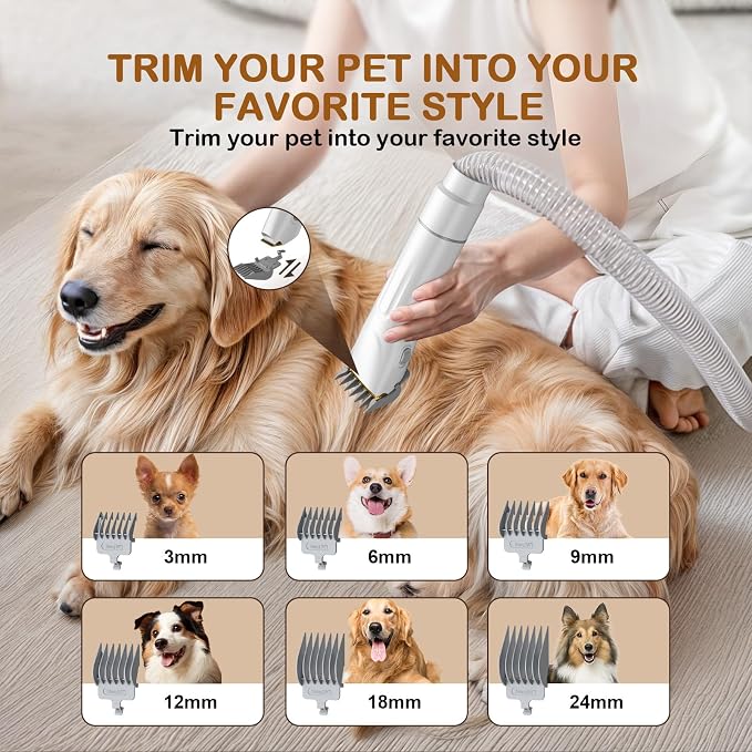 Dog Grooming Vacuum, Dog Grooming Kit, 3 Suction Modes Dog Brush Vacuum with 5 Pet Grooming Tools （Alabaster）