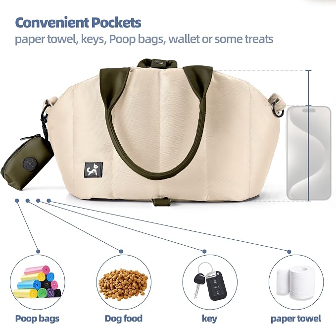Small Dog Carrier Purse, Portable Pet Carrier Tote Carrier with Pockets, Adjustable Safety Leash, Waterproof Dog Travel Bag, Travel Pets Purse up to 4 Lbs, Cream Beige
