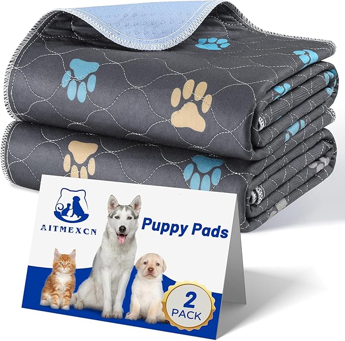 Aitmexcn Washable Pee Pads for Dogs, 2 Pack Reusable Puppy Training Pads, Heavy Absorbency, Leak-Resistant Non-Slip Mats for Crates, Carriers and Small Dogs (18"x24")
