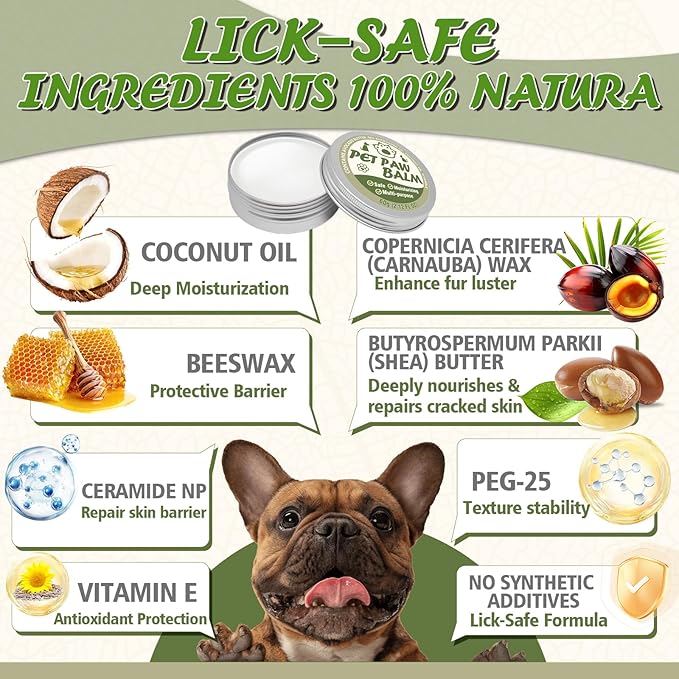 Dog Paw Balm & Nose Balm, Lick-Safe & Moisturizing | All-Natural Moisturizer & Soother for Dry | Deep Repair for Dry, Cracked Paws | Horse Hoof and Joint Care Friendly (Value Size 2.12oz)
