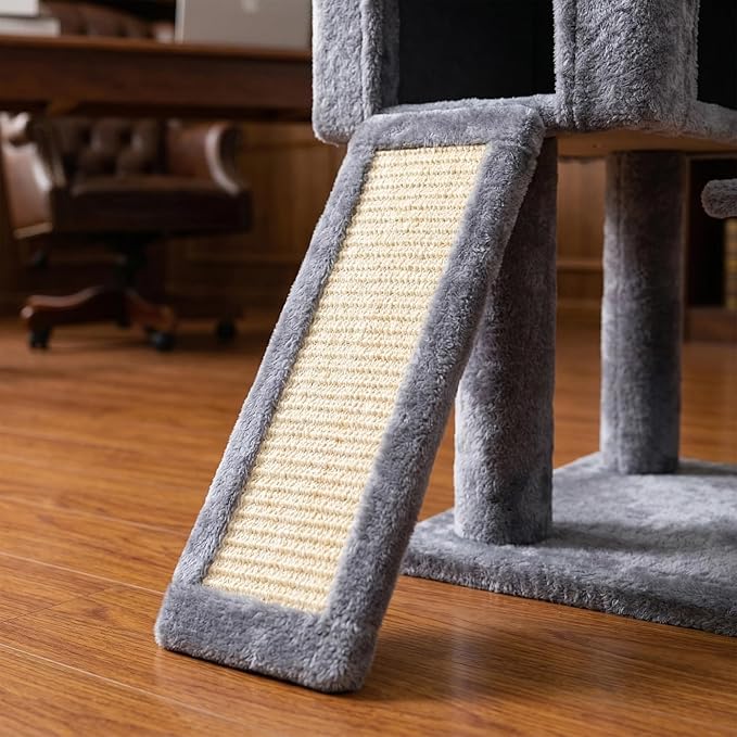 AIWIKIDE 36.6'' Multifunction Cat Tree with Cozy Hammock & Hanging Ball, Cat Tower with Activity Cat Condo & Jute-Covered Scratching Posts, Grey