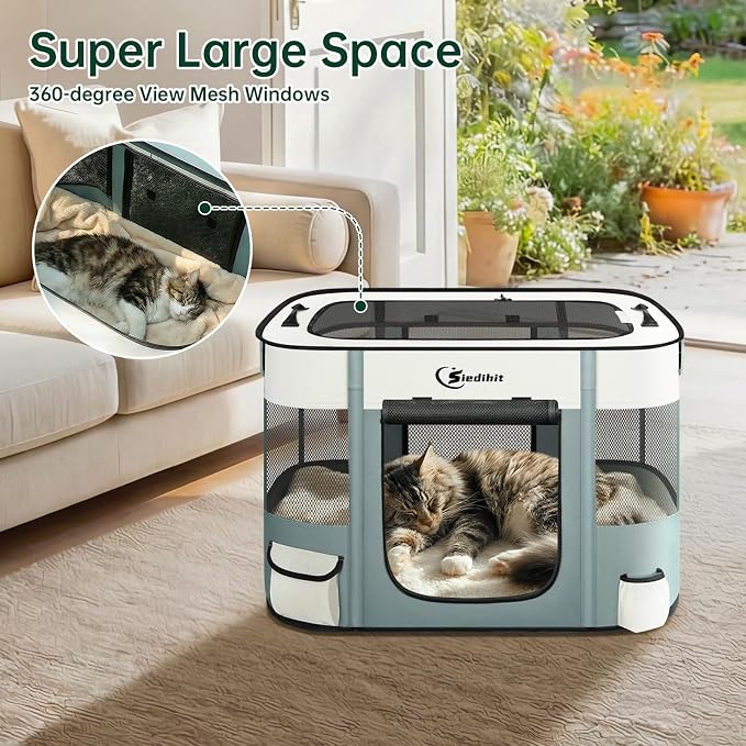Siedihit Dog Playpen, Cat Pet Puppy Crate Cage Indoor Outdoor(Grey, Small) | Portable Tent Travel Camping Use,Foldable Dog Kennel Tent Crate for Rabbit Small Animals with Carrying Case