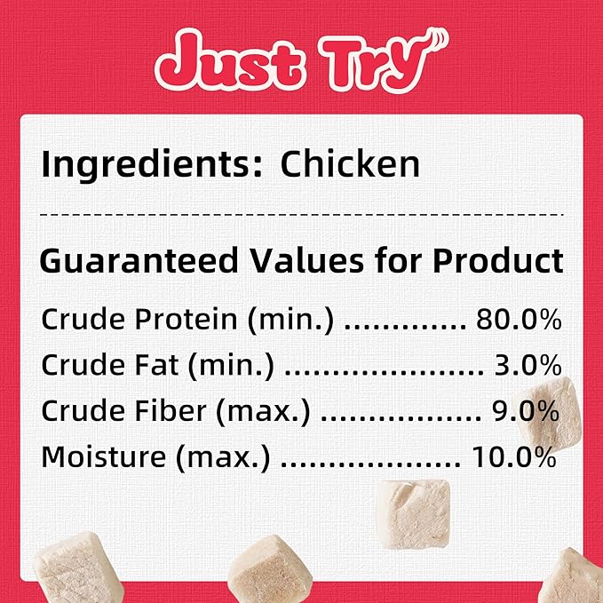 Just Try 1.1 LB Freeze Dried Chicken Cat & Dog Treats Food Topper Single Ingredient High Protein Grain Free Healthy Dog Training Treats - Large Size