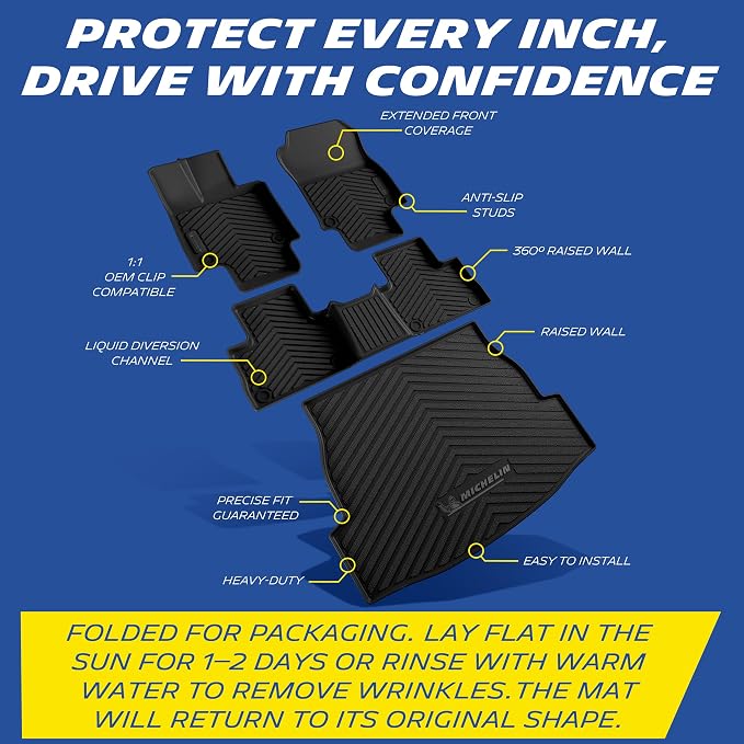 Michelin Vehicle Mats, Premier Series All-Weather TPE Custom Fit Liner for Toyota RAV4 Gas 2019-2025 Floor Mats (4 Piece)