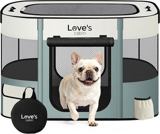 Love's cabin Pet Puppy Dog Playpen, Medium Dog Tent Crates Cage Indoor/Outdoor, Portable Exercise Playpen for Cat, Foldable Pop Up Dog Kennel Playpen with Carring Case (M, Gray Green)