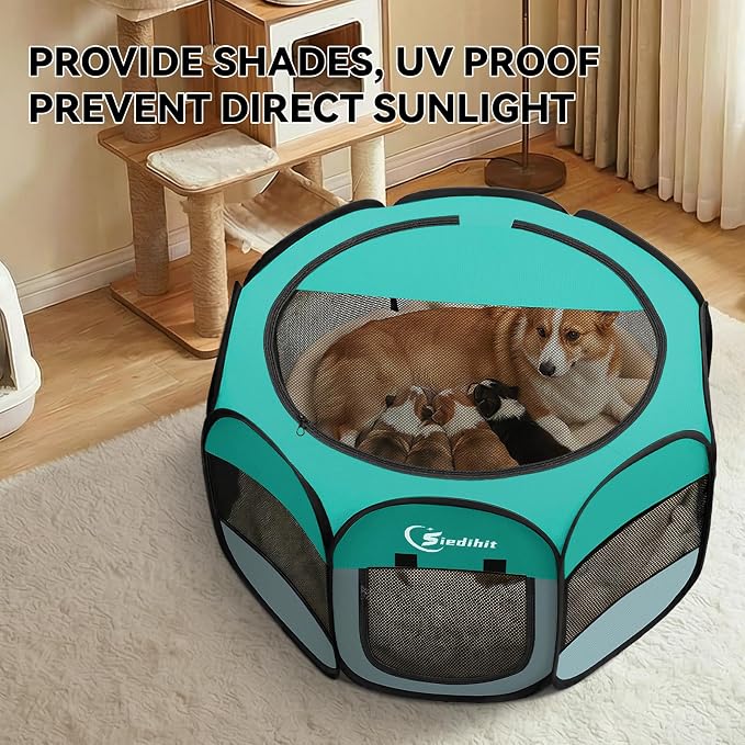 Siedihit Playpen for Middle Dog Cat, Dogs Tent Crate Cage Indoor | Outdoor, Portable Pop Up Dog Kennel with Carrying Bag for Rabbits(Green, Medium)
