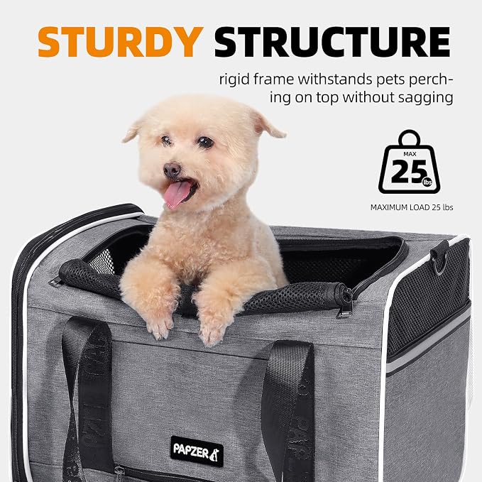 Cat Carrier for Travel, Soft-Sided, Top Loading, Privacy Curtain, to 20 lbs | Medium Pet Carry Bag Nervous Cat, Vet Visits Car Transport, Luggage Sleeve Suitcase Attachable Small Puppy Crate Kennel Grey