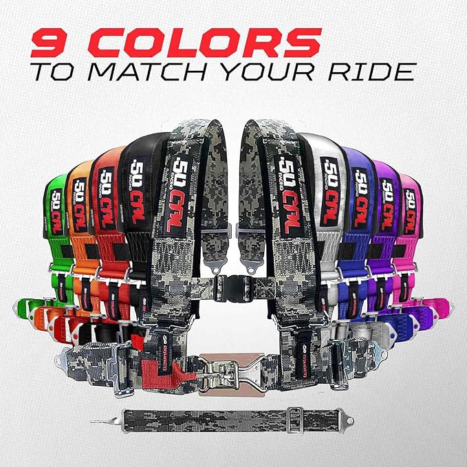 1pc 50 Cal Pink 5 Point Harness w/ 2" straps, Racing Harness Seat Belt | Ultra Kush padding, Race latch quick release hardware. Universal Fit for UTV, RZR, race car. Part# 6009A2