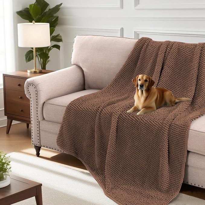 H.VERSAILTEX Plush Chenille Couch Cover for Dogs Pets Blanket for Bed Anti-Slip Soft and Durable Furniture Protector for Small Medium Large Cats Washable (52" x 82", Caramel)