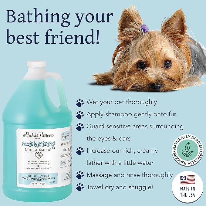 Bobbi Panter Oatmeal Dog Shampoo Aloe Vera, Chamomile & Rosemary – Moisturizing Natural Formula for Dry Skin, Tear-Free, 30:1 Concentrate, Made in USA, 1 Gallon