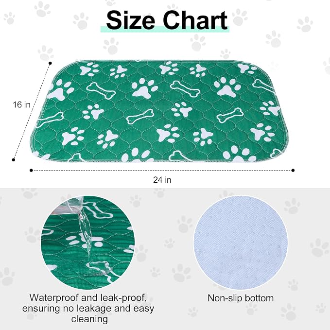 BEAUTYZOO 6 Pack Washable Pee Pads for Dogs,Reusable Puppy Pads 16x24 Green | Waterproof Super Absorbent,Non Slip and Leak-Proof Against Urine,Whelping Pads Mats for Puppy Potty Training,Playpen,Crate