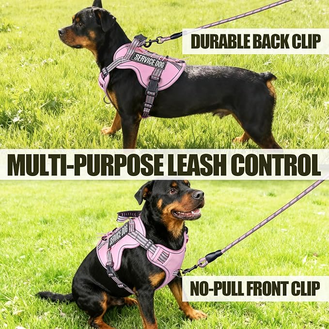Service Dog Tactical Vest Harness and Leash Set Large Sized Dog Emotional Support- Tactical Dog Harness Training Collar with Name (Pink, XL)