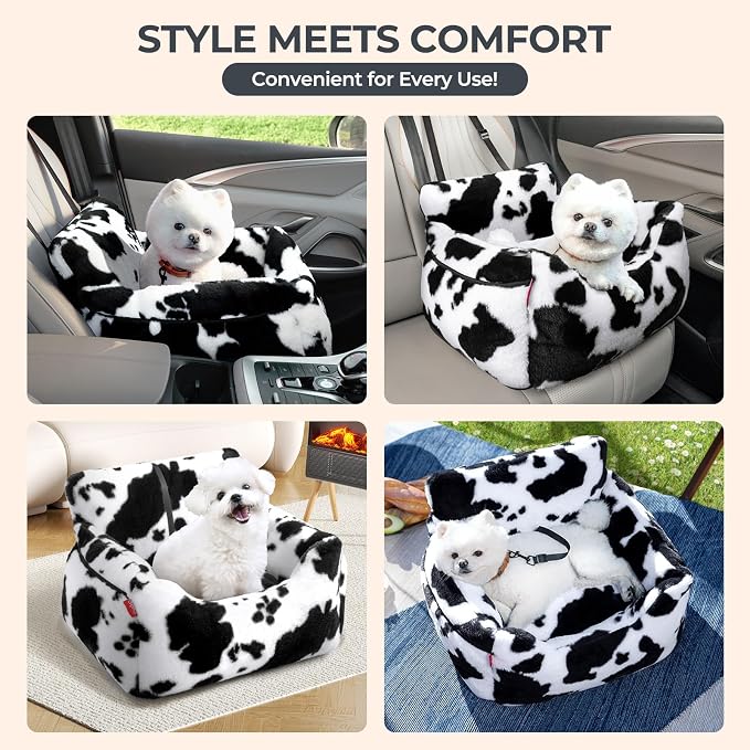 Dog Car Seat for Small Dogs & Cats Under 25 lbs, Milk Cow