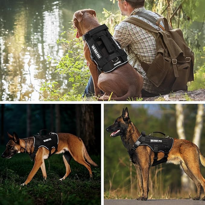 Tactical Molle Vest Mesh Dog Harness with 10 Removale Pet Patches | Breathable Service Dog harness with Double Soft Padded Handle for Small Dog, Reflective Military Pet Vest for Walk Hiking
