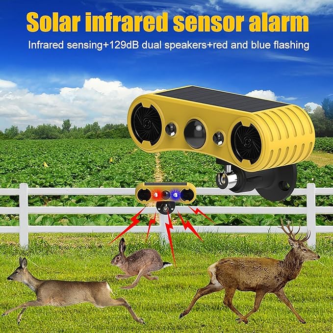 Solar Outdoor Motion Sensor Alarm - Motion Sensor Dog Barking with 130dB Noise Maker Strobe Light Dog Barking Alarm for Homes - Holiday Homes - Farms (6 Pack)