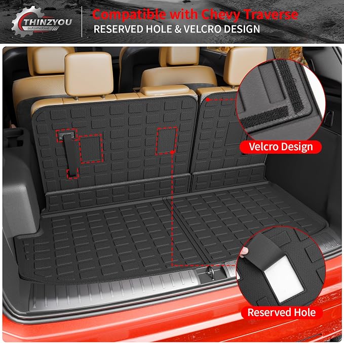 Cargo Mat Compatible with 2018-2023 (Fit 2024 Traverse Limited) Chevrolet Traverse Cargo Liner Trunk Liner Back Seat Cover Protector 2023 Chevy Traverse Accessories (Trunk Mat+Backrest Mats)