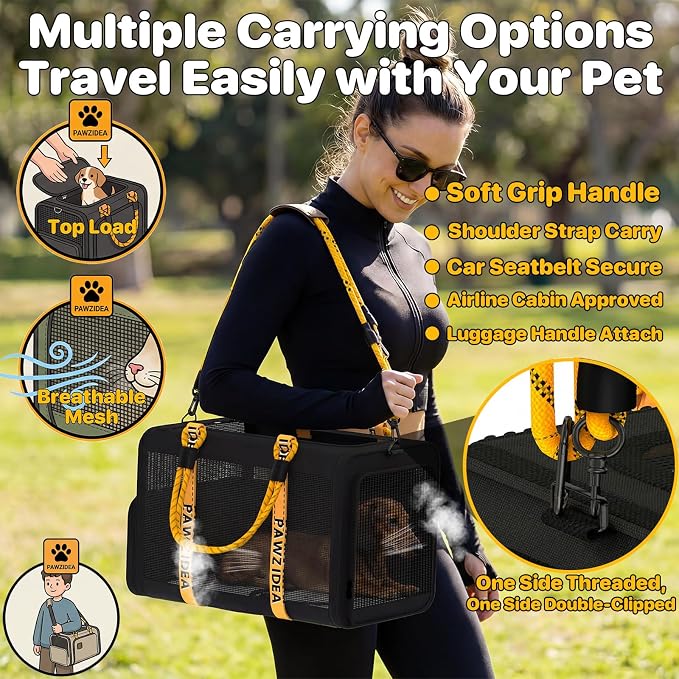PAWZIDEA Expandable Pet Carrier for Small Cats & Dogs, TSA Airline Approved | 18"×11"×11" Soft-Sided Small Dog Travel Bag, Collapsible Top-Load Cat Carrier for 2 Cats Under Seat, Puppy Car Seat Up 15lbs
