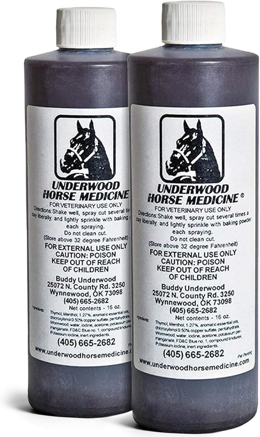 Underwood Horse Medicine - Wound Spray for Fast, Easy & Effective Healing of Cuts, Scrapes, Tears & Punctures Without Wrapping or Flushing – Sting-Free Wound Care for Horses, Dogs & More – 2-Pack