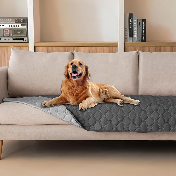 gogobunny 100% Double-Sided Waterproof Dog Bed Cover Pet Blanket Sofa Couch Furniture Protector for Puppy Large Dog Cat, Reversible (30x90 Inch (Pack of 1), Dark Grey/Light Grey)