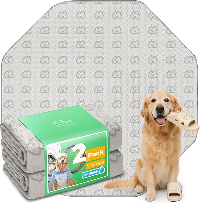 FXW Washable Pee Pads for Dogs, Super Absorbent, 34" Octagon, 2 Packs | Machine washable, Non-slip backing, Fits 32"/40"/45"H 8-Panel FXW Rollick/Homeplus Playpens