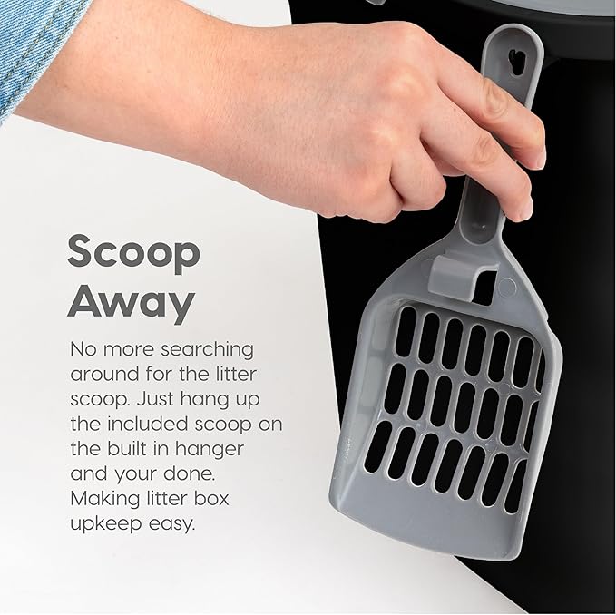 IRIS USA Cat Litter Box Large Top Entry with Lid, Enclosed Litter Box with Litter Catching Lid & Scoop, Covered Cat Litter Box Enclosure for Privacy, High Sided, Black/Gray