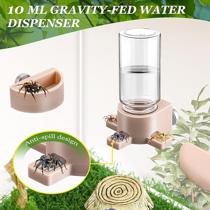 6 Pcs Jumping Spider Accessories, Mushroom Ledges & Feeding Dish and Water Dispenser, Magnets Jumping Spider Enclosure/Habitat Decor for Small Animals, Geckos, Tarantulas