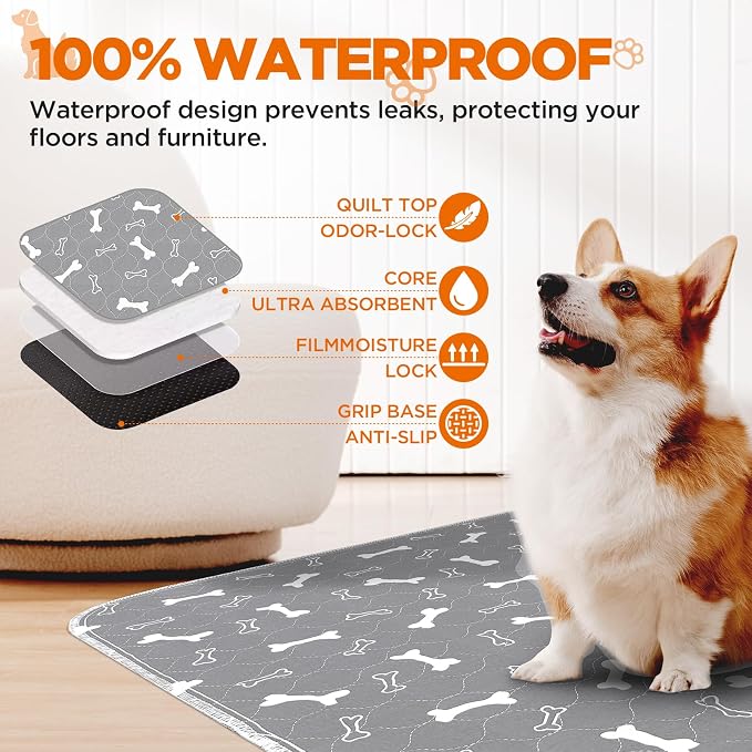 Washable Pee Pad for Dogs, 2 Pack Extra Large Puppy Pads, 54"x54" | Super Absorbent, Waterproof & Leakproof, Non-Slip Bottom, Machine Washable, For Floors, Beds, Couches, Crates, Carpets, Cars