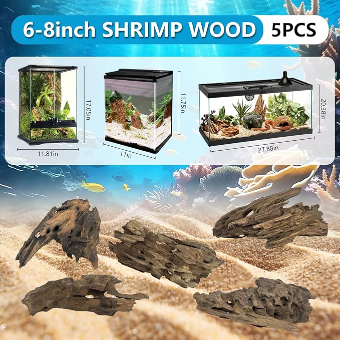 5 PCS Natural Honeycomb Wood 6-8", Porous Aquarium Driftwood, Cholla Wood Shrimp Shelter Breeding Cave, Shrimp Dragon Wood for Fish Tank, Aquascaping, Reptile, Terrarium Decor