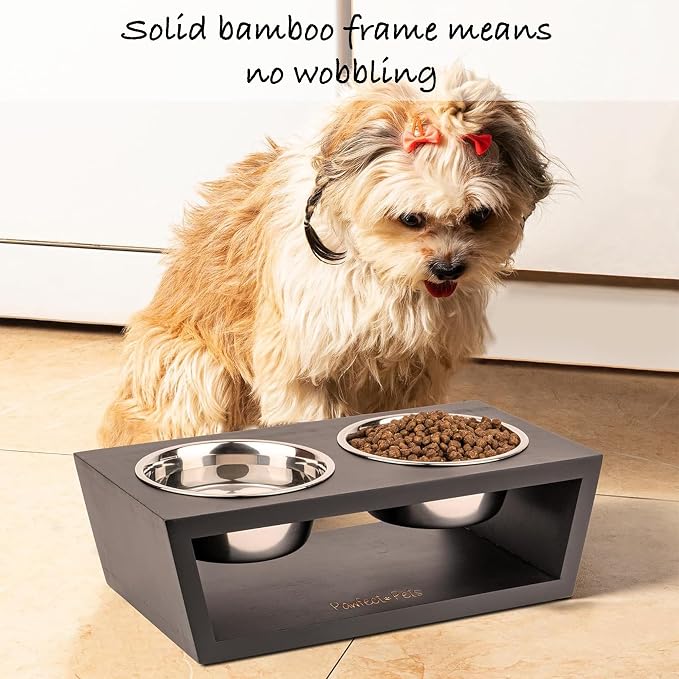 4" Tall Elevated Dog Bowls for Small Dogs, Food and Water Bowl Set by Pawfect Pets (Black)