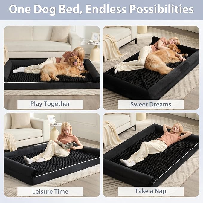 BFPETHOME Orthopedic Washable Human Dog Bed for Adult & Dog Cozy Sleep | Human Size Waterproof Big Soft Pet Couch Bed for Adult & Dogs Relax with Removable Cover Supportive Foam Black 71x46 Inch