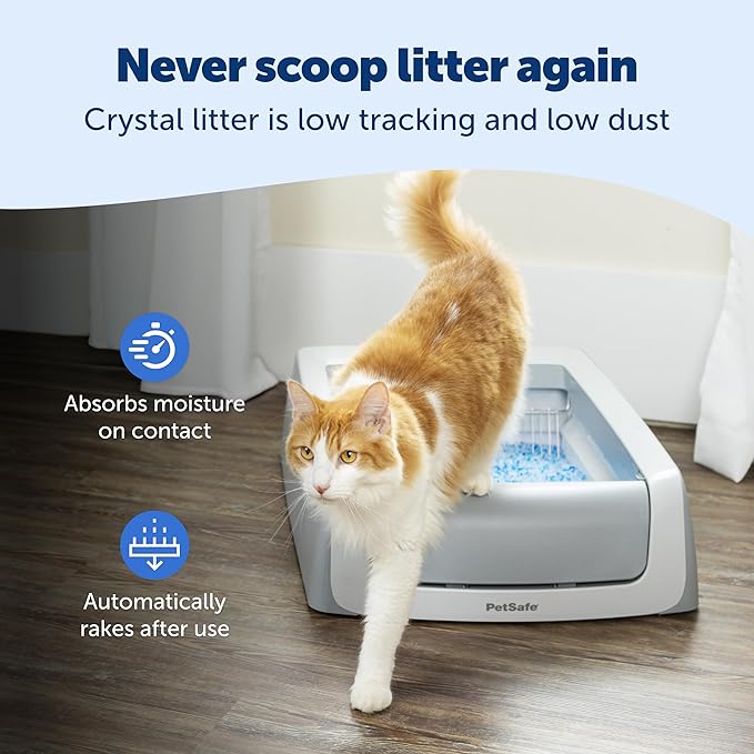 PetSafe ScoopFree Crystal Pro Legacy Automatic Self-Cleaning Cat Litter Box – Includes 1 Disposable Crystal Litter Tray – Advanced Odor Control – Not Enclosed – Gray (PAL00-16805)
