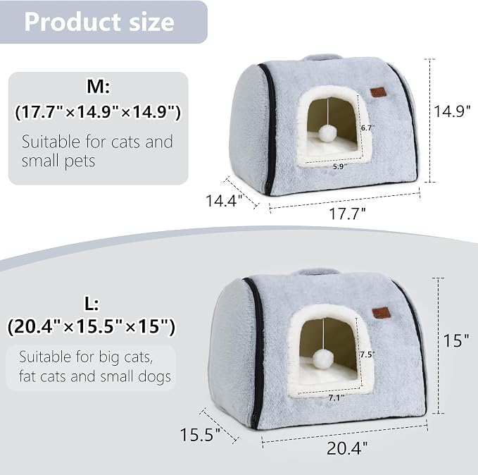 cat Bed cave-cat beds for Indoor Cats,Soft and Comfortable Cute Pet Bed，cat House,with Removable Washable Cushioned Pillow,Enclosed cat Bed,Kitty pet hut、Hideaway,Small Large Dog Tent (Grey)