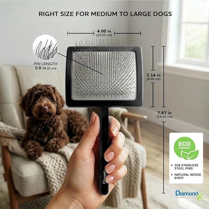 Diamondg Pet Slicker Brush for Dogs & Cats – Professional Grooming Brush for Shedding, Detangling & Coat Maintenance, Gentle Fine Wire Pins, Ergonomic Handle, Black