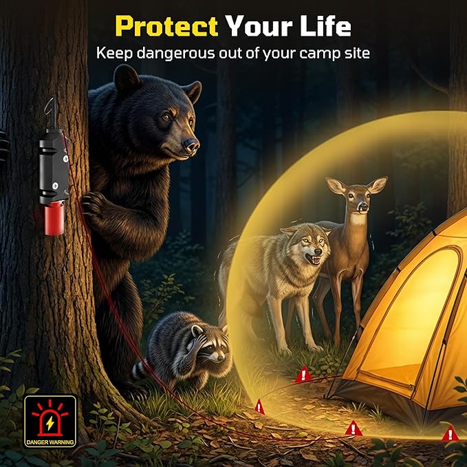 Alarme de périmètre, Alarme de déclenchement calibre 12, Dispositif d'alarme de déclenchement de camping avec vis et chaînes d'extension, Système d'alerte précoce pour le camping et la sécurité extérieure/Dissuasif d'ours (Convient à plusieurs modèles)