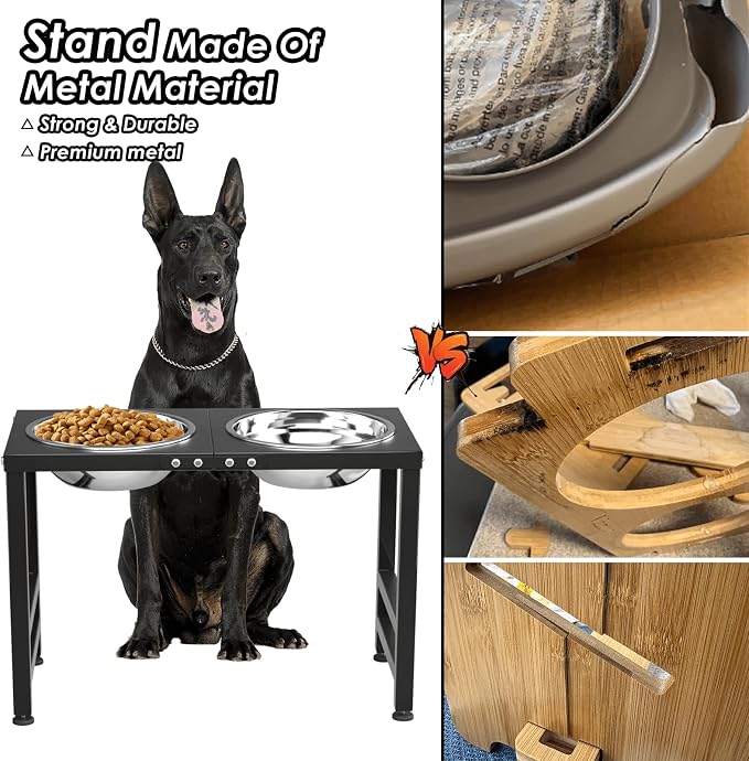 ADENGL Metal Elevated Dog Bowl for Large 𝐋𝐚𝐫𝐠𝐞 Raised Bowl Stand with Sprill Proof Mat and 2000ML Pet Bowls, Food & Water Bowls 16" Tall Dog Feeder for Large Breed