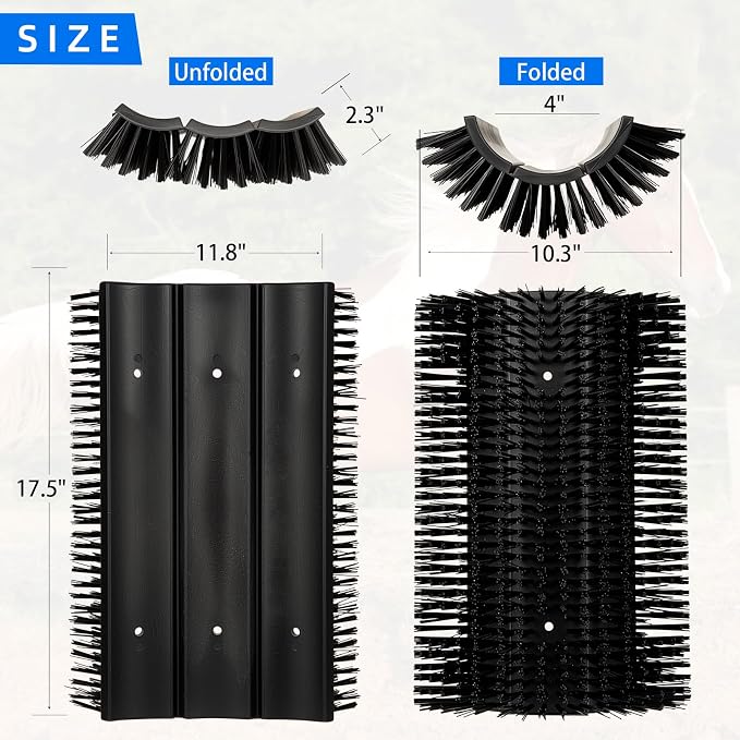 Extra Large Size Livestock Scratching Brush, Upgraded Horse/Goat/Cow/Cattle Scratcher Brush for Grooming, Itch Relief Horse Scratcher Brushes Kit with Two Sets of Mounting Screws(1-Pack,Black)